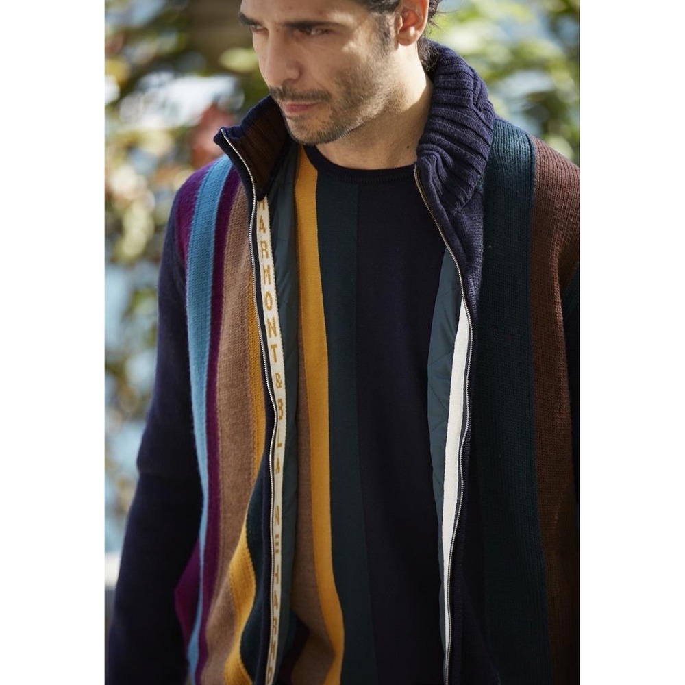 Harmont & Blaine Knit Jacket 2XL Made Italy Striped Full Zip Hooded Designer